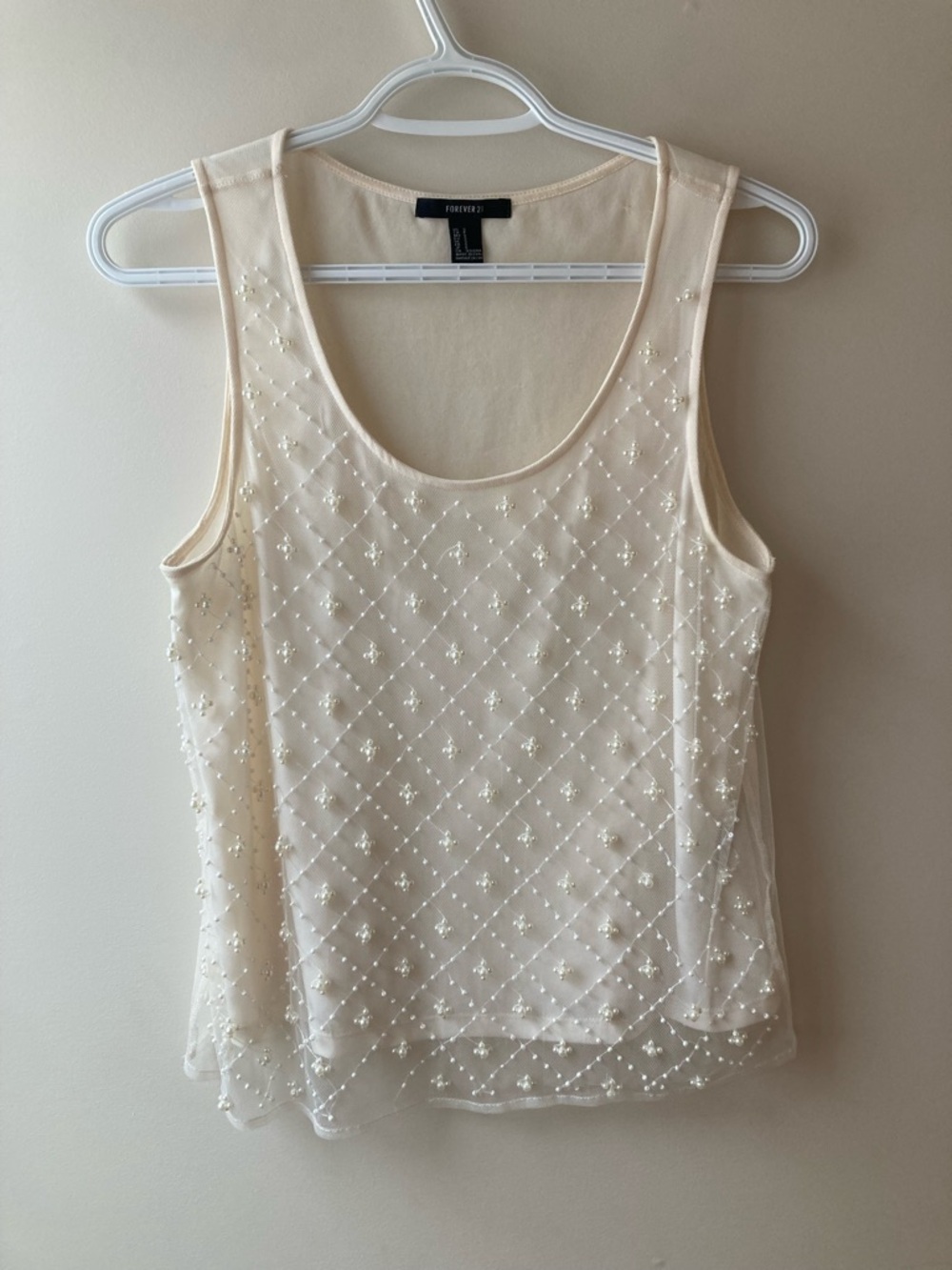 Forever 21 Cream Beaded Scoop Neck Layering Tank